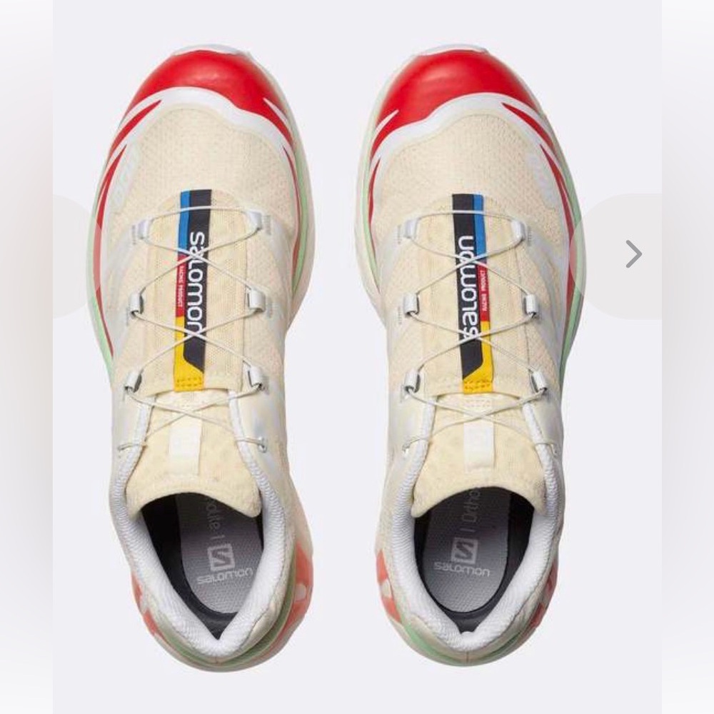Salomon Beige Sneakers with Red Toe and Blue-Yellow Stripe